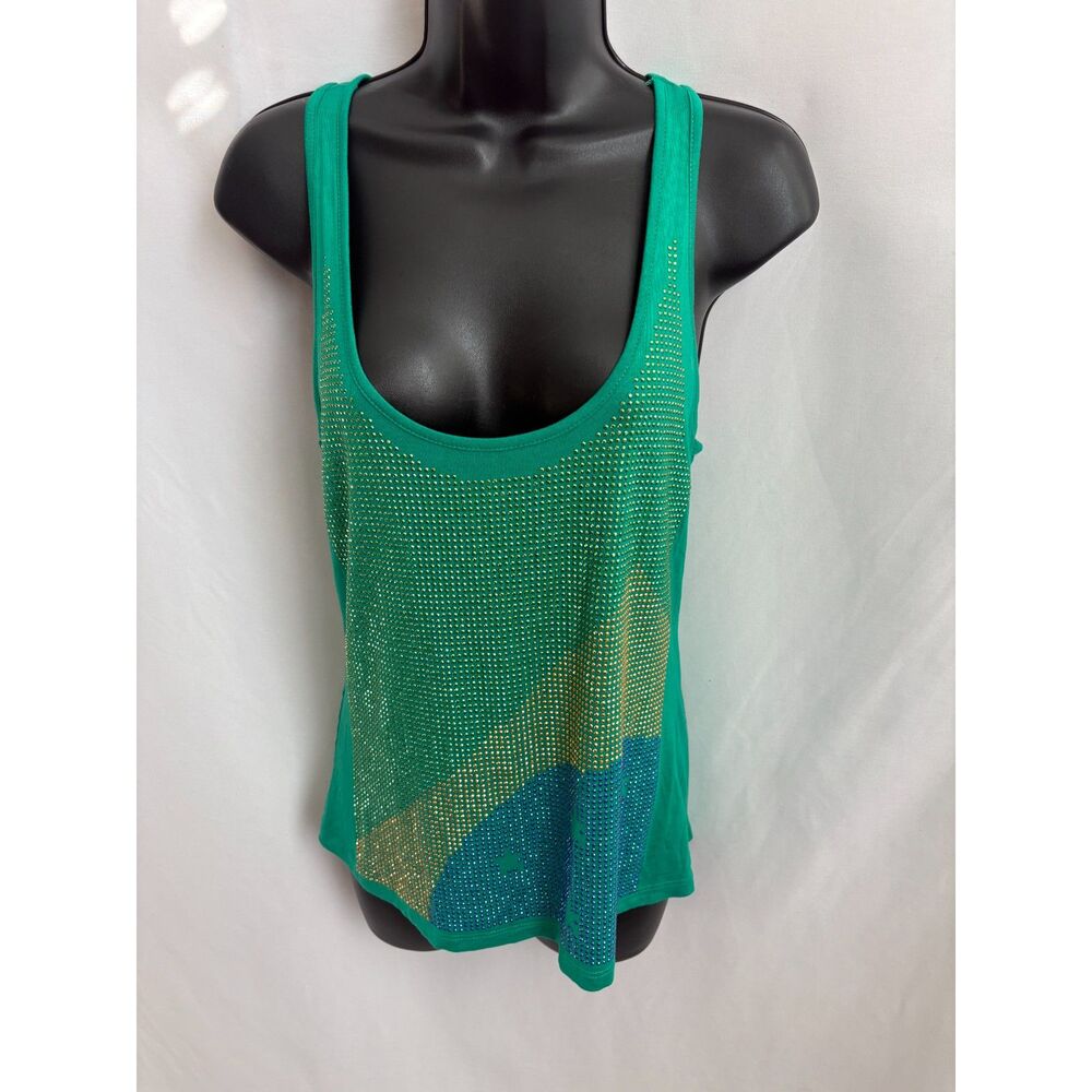 Groove Forever Y2K Emerald Green Studded Gems Tank Top Cutout Size S Sexy 2000s